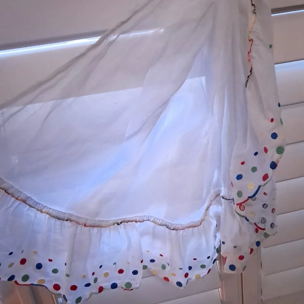 Vintage kitchen cafe curtains polka dots rainbow‎ primary colors white whimsy